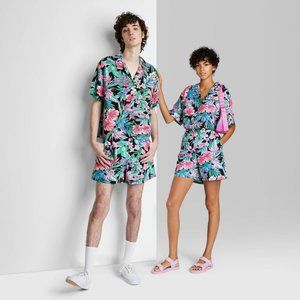 New Wild Fable Two Piece Set Unisex Tropical Floral Button Up Shirt and Shorts